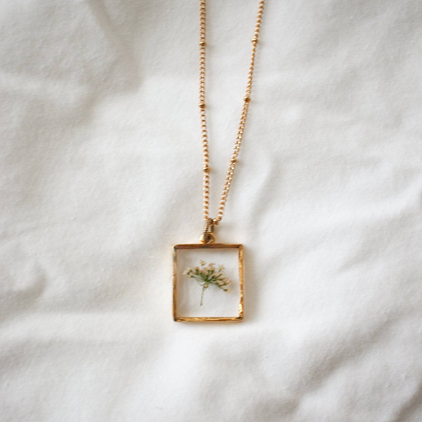 Square Necklace with Queen Anne's Lace