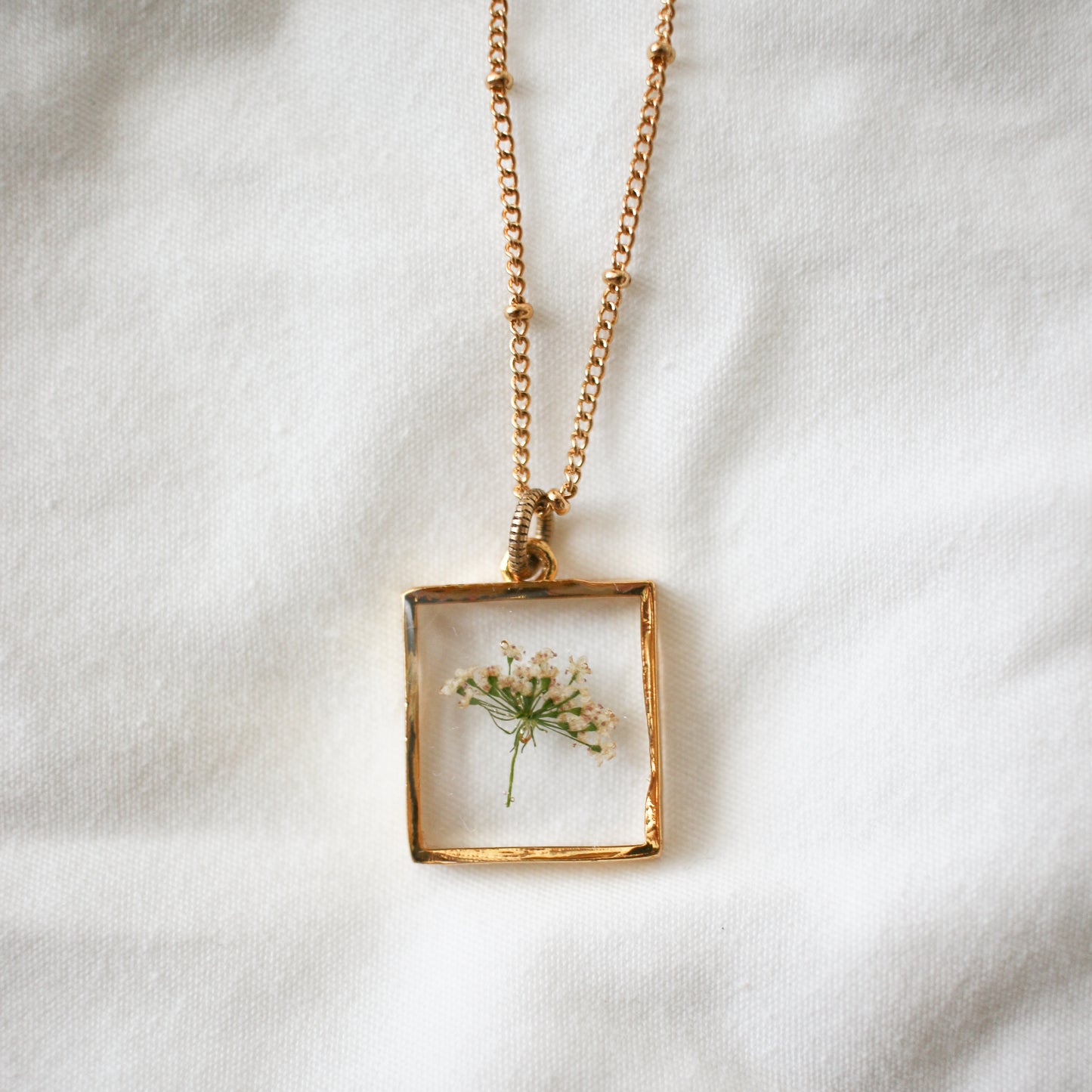Square Necklace with Queen Anne's Lace