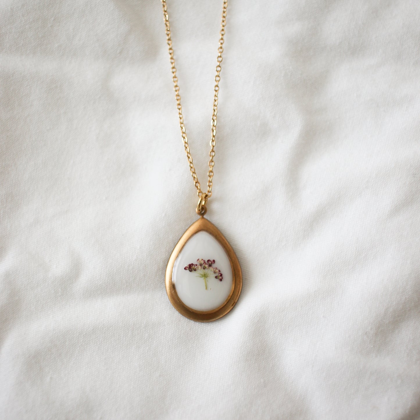 Chocolate Queen Anne's Lace Teardrop Pendant