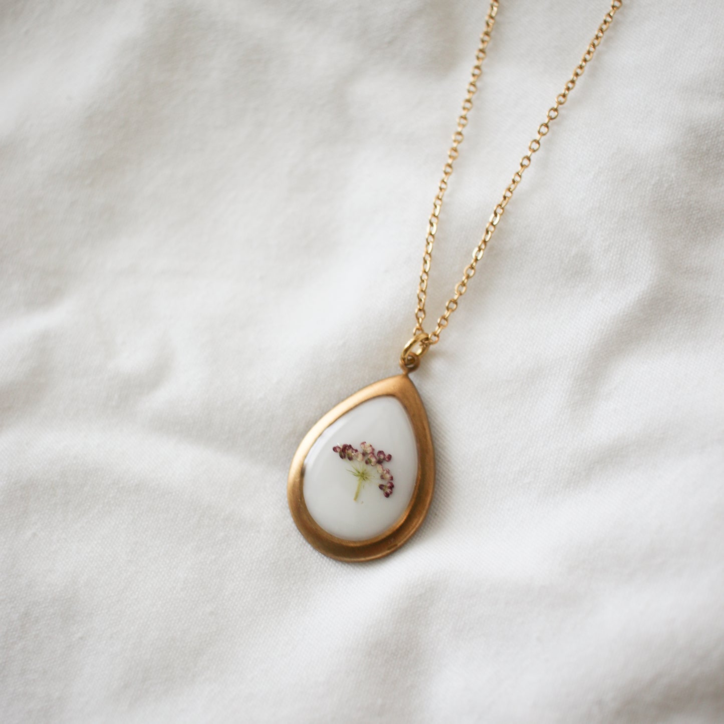 Chocolate Queen Anne's Lace Teardrop Pendant