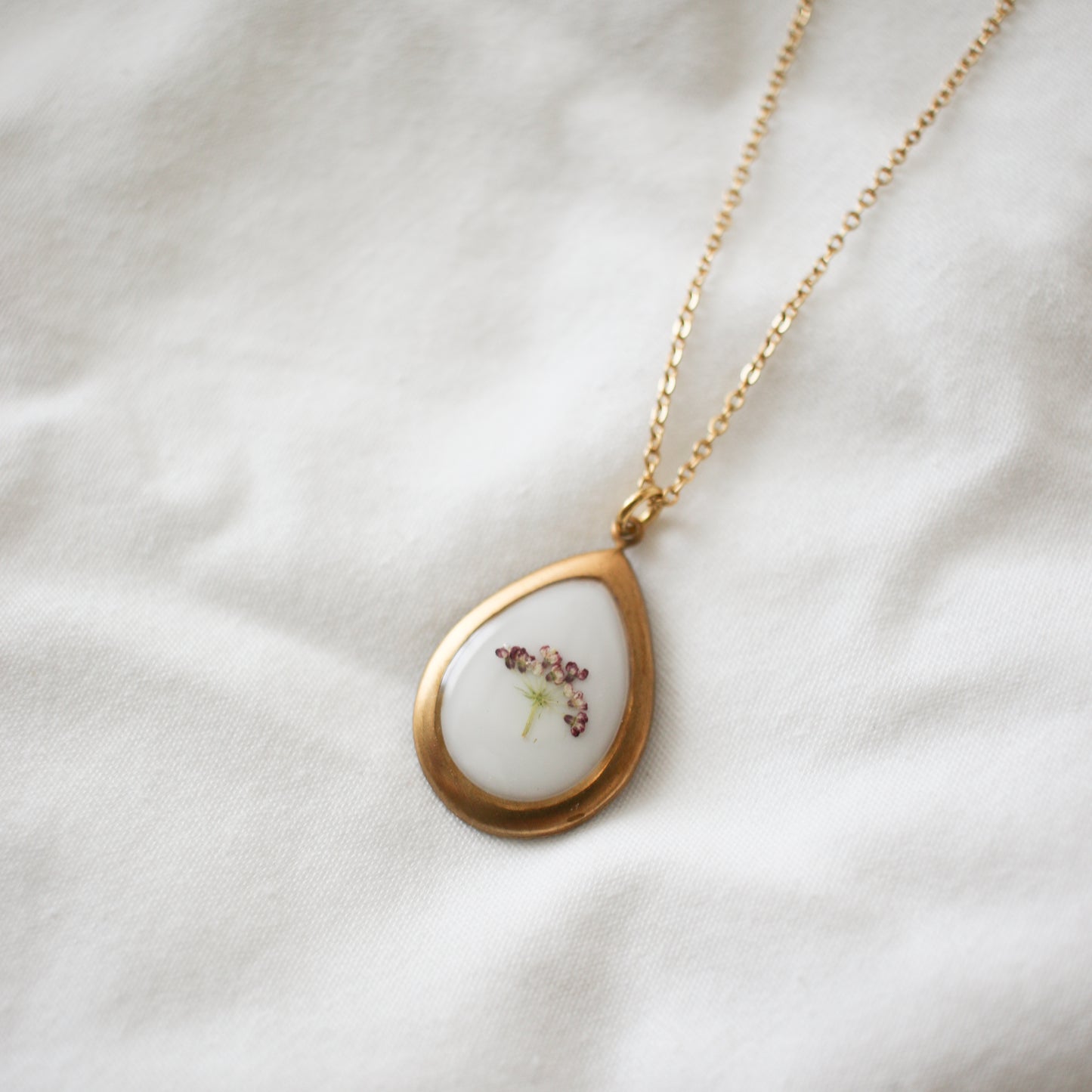 Chocolate Queen Anne's Lace Teardrop Pendant