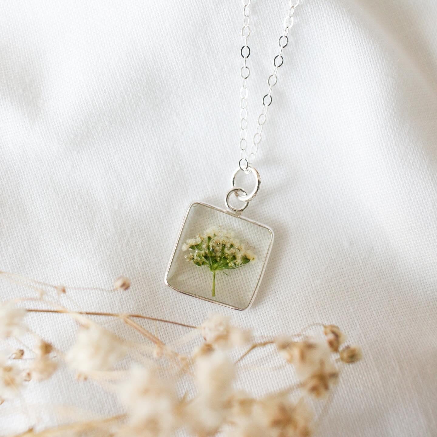 Silver Square Queen Anne's Lace Pendant