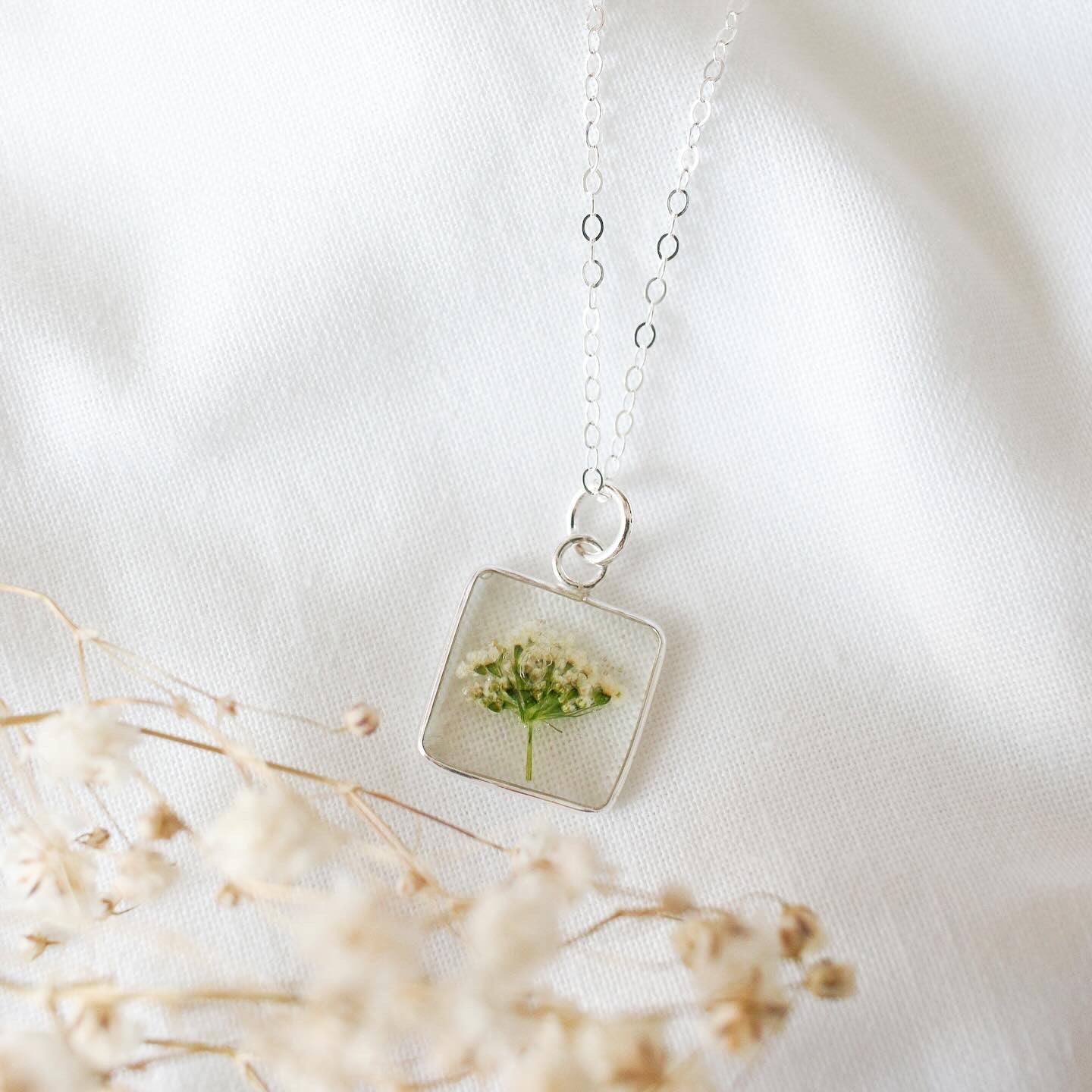 Silver Square Queen Anne's Lace Pendant