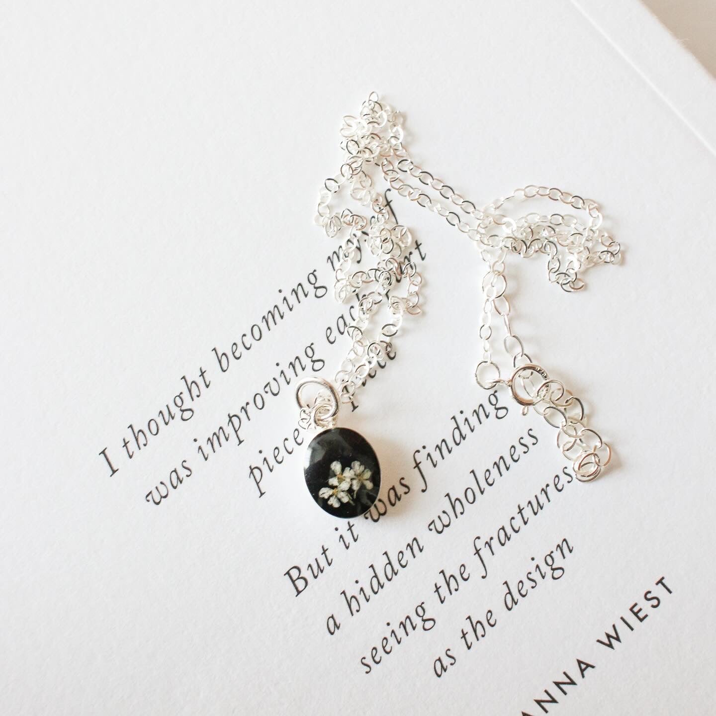 Silver Fleurs Oval Necklace
