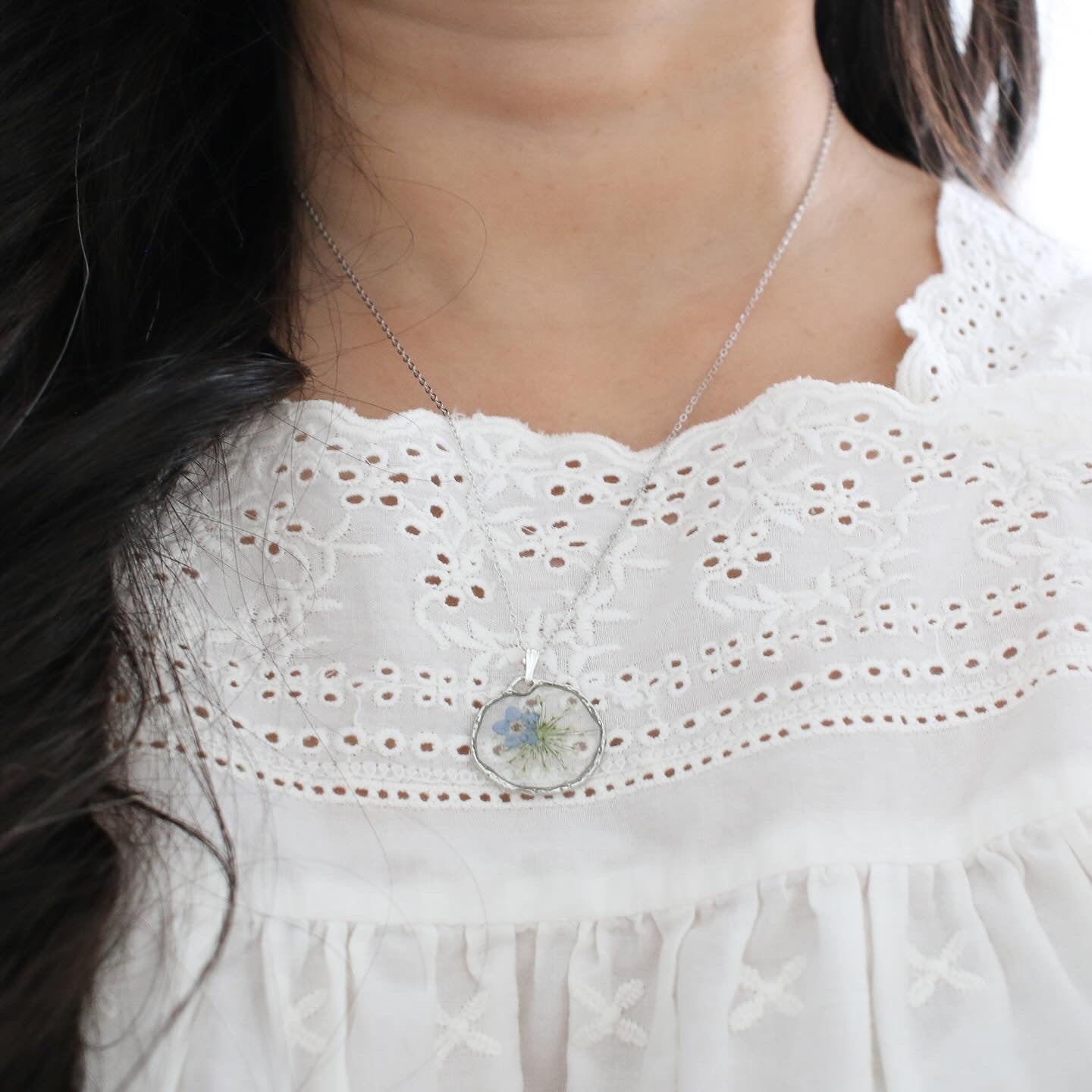 The Trouvaille Blue Forget Me Not Necklace in Silver