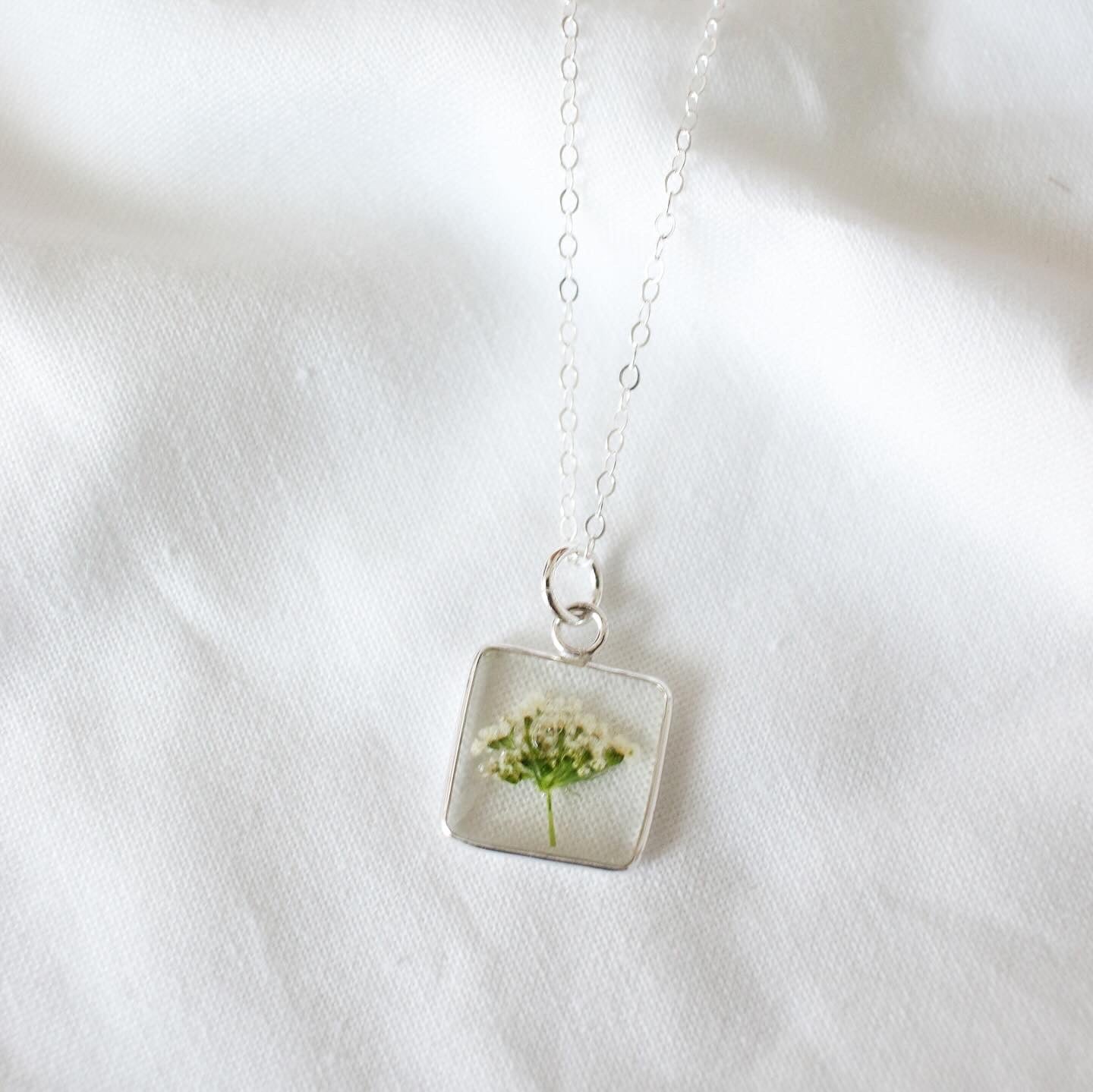 Silver Square Queen Anne's Lace Pendant