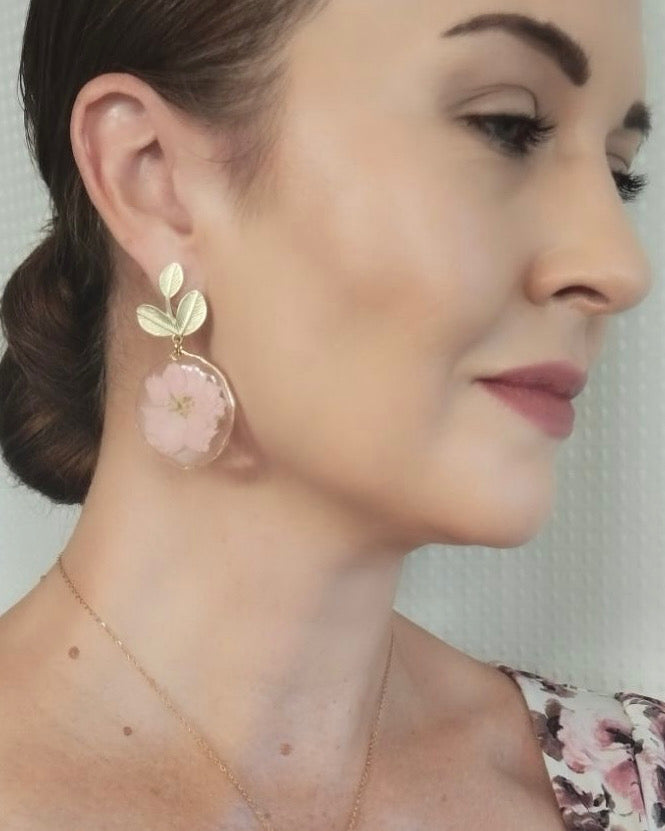 Pink Larkspur Blooms Stud Earrings