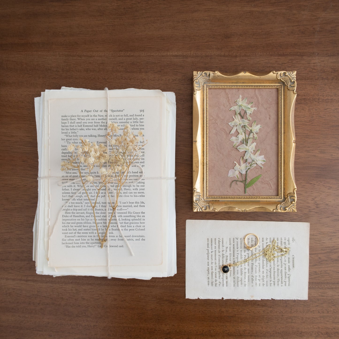 Pressed White Larkspur in a Vintage Frame
