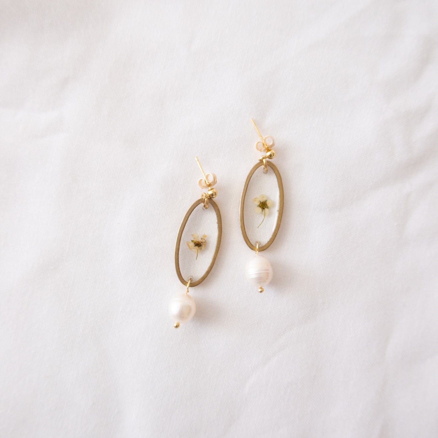 Pre Order White Flower Pearl Drop Stud Earrings