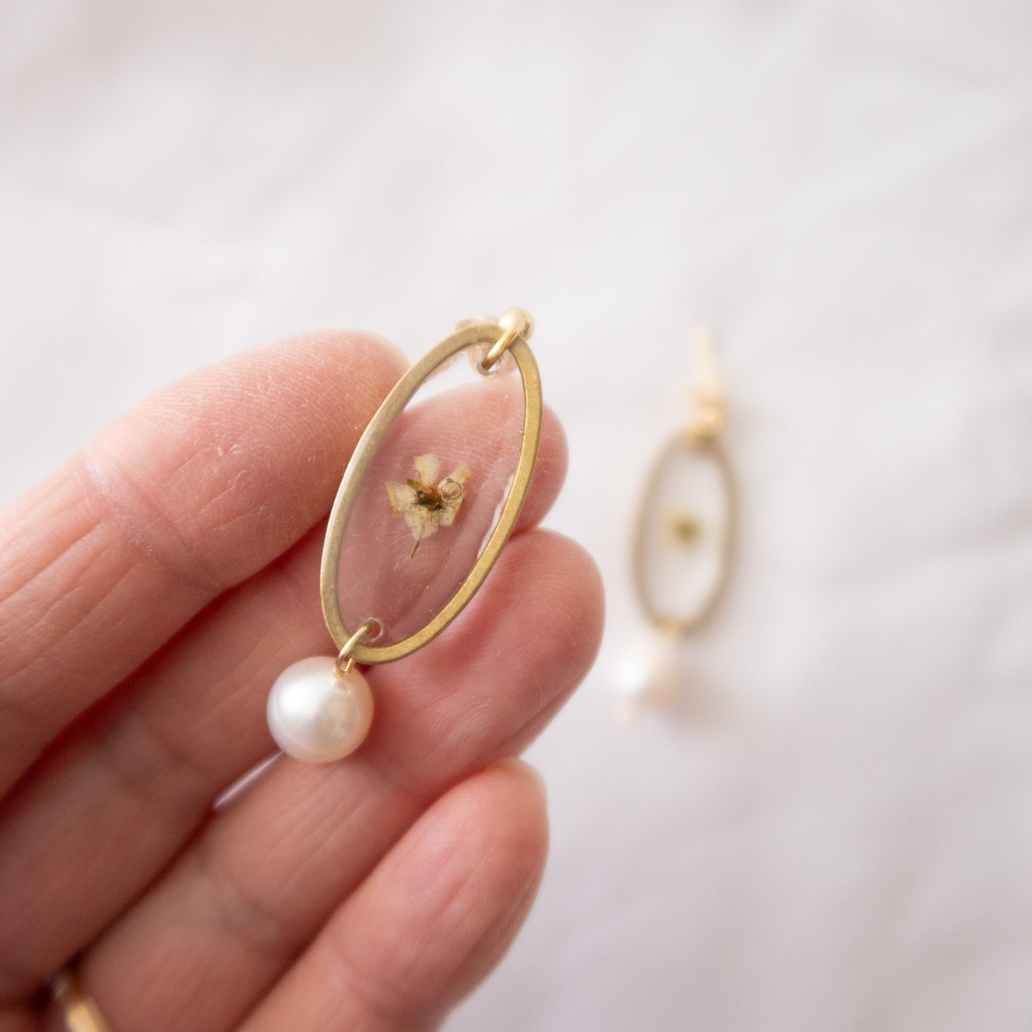 Pre Order White Flower Pearl Drop Stud Earrings