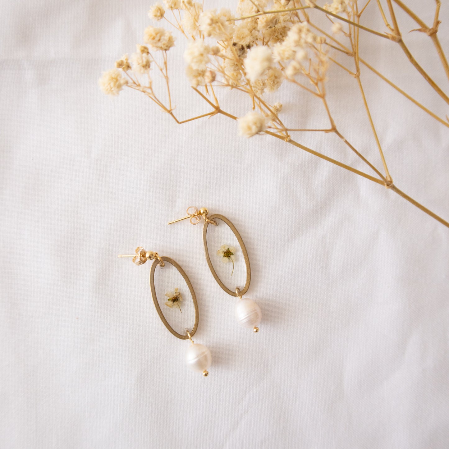 Pre Order White Flower Pearl Drop Stud Earrings