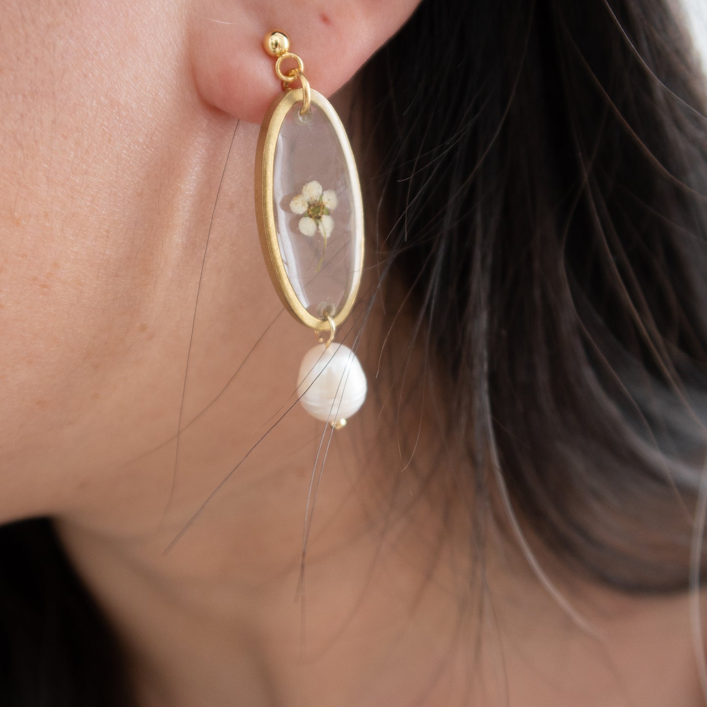 Pre Order White Flower Pearl Drop Stud Earrings