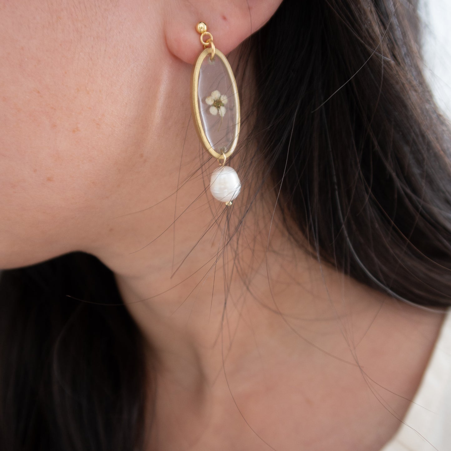 Pre Order White Flower Pearl Drop Stud Earrings