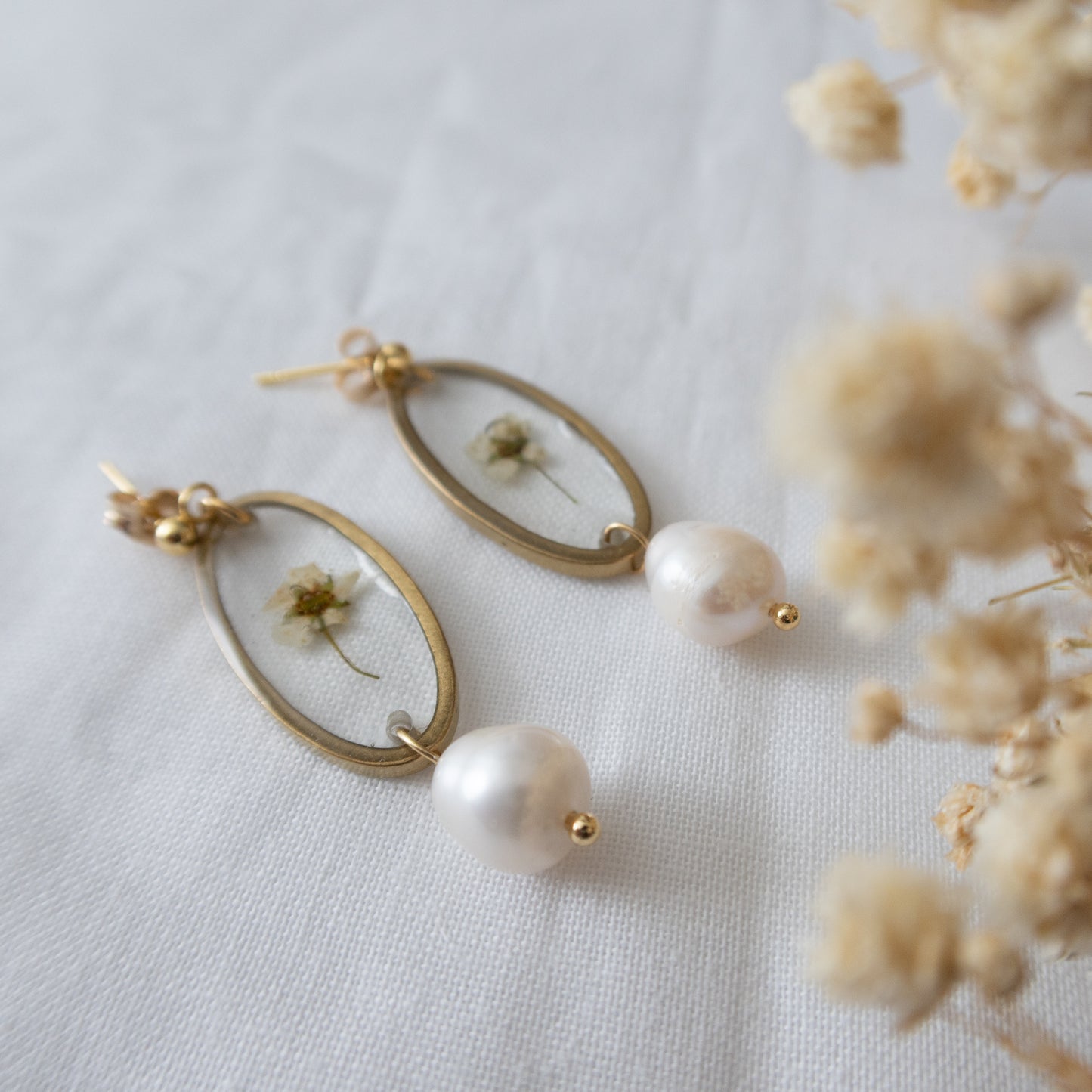Pre Order White Flower Pearl Drop Stud Earrings
