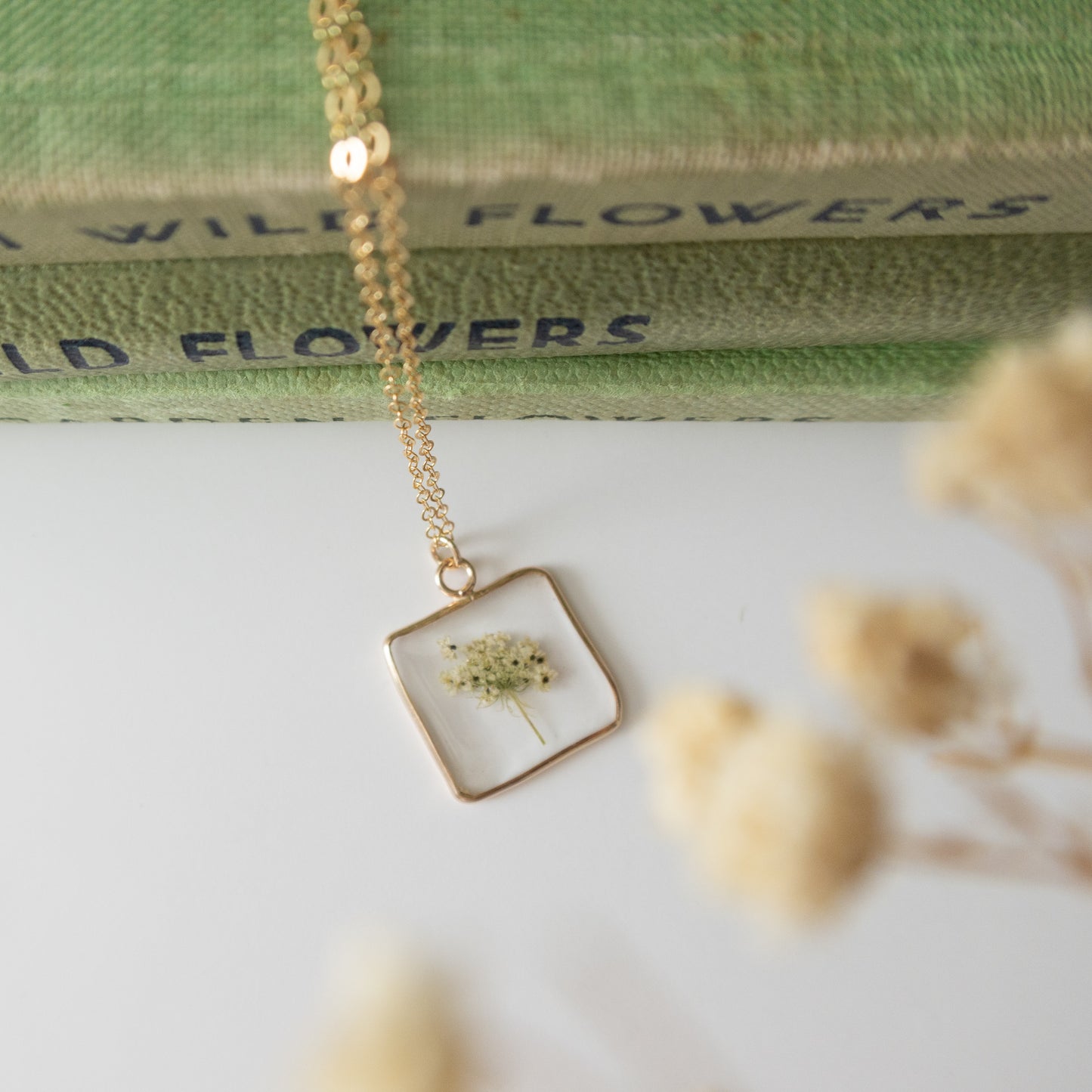 Simple Square Queen Anne's Lace Pendant