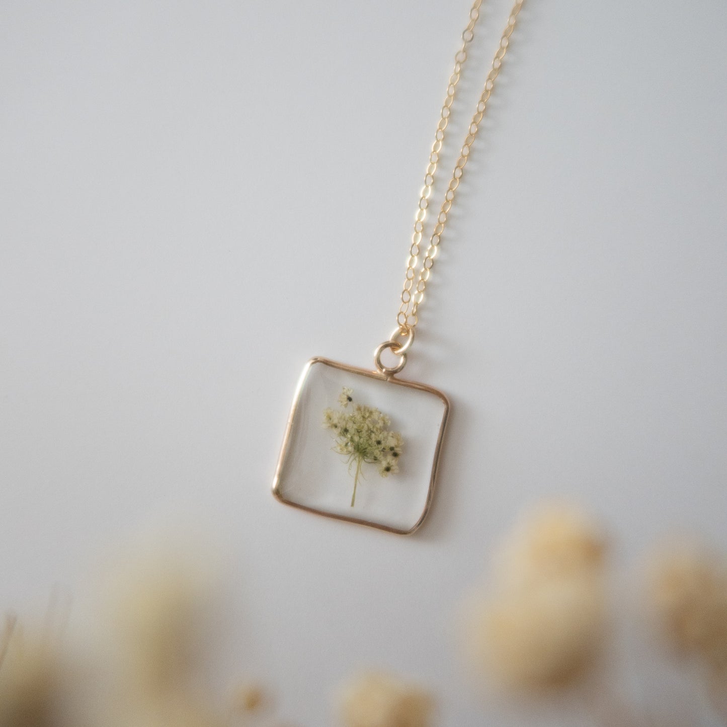 Simple Square Queen Anne's Lace Pendant