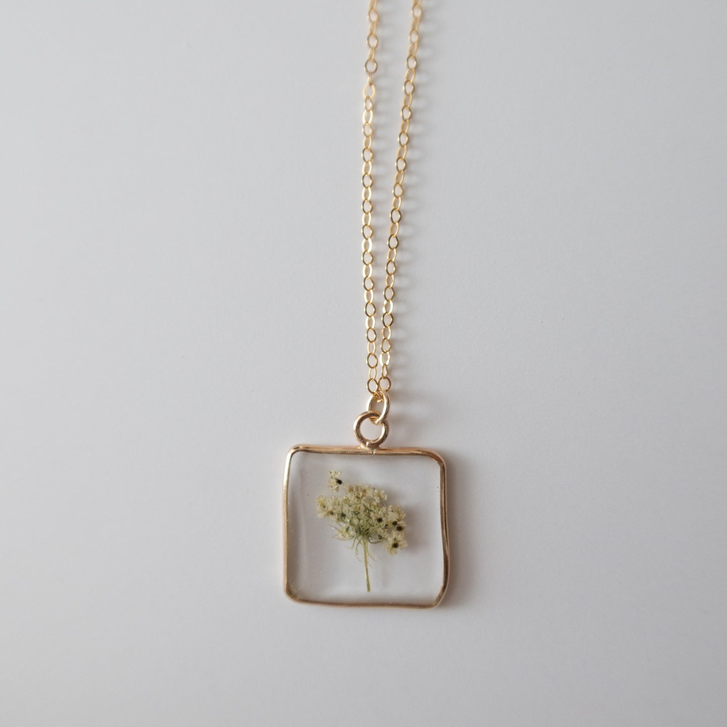 Simple Square Queen Anne's Lace Pendant