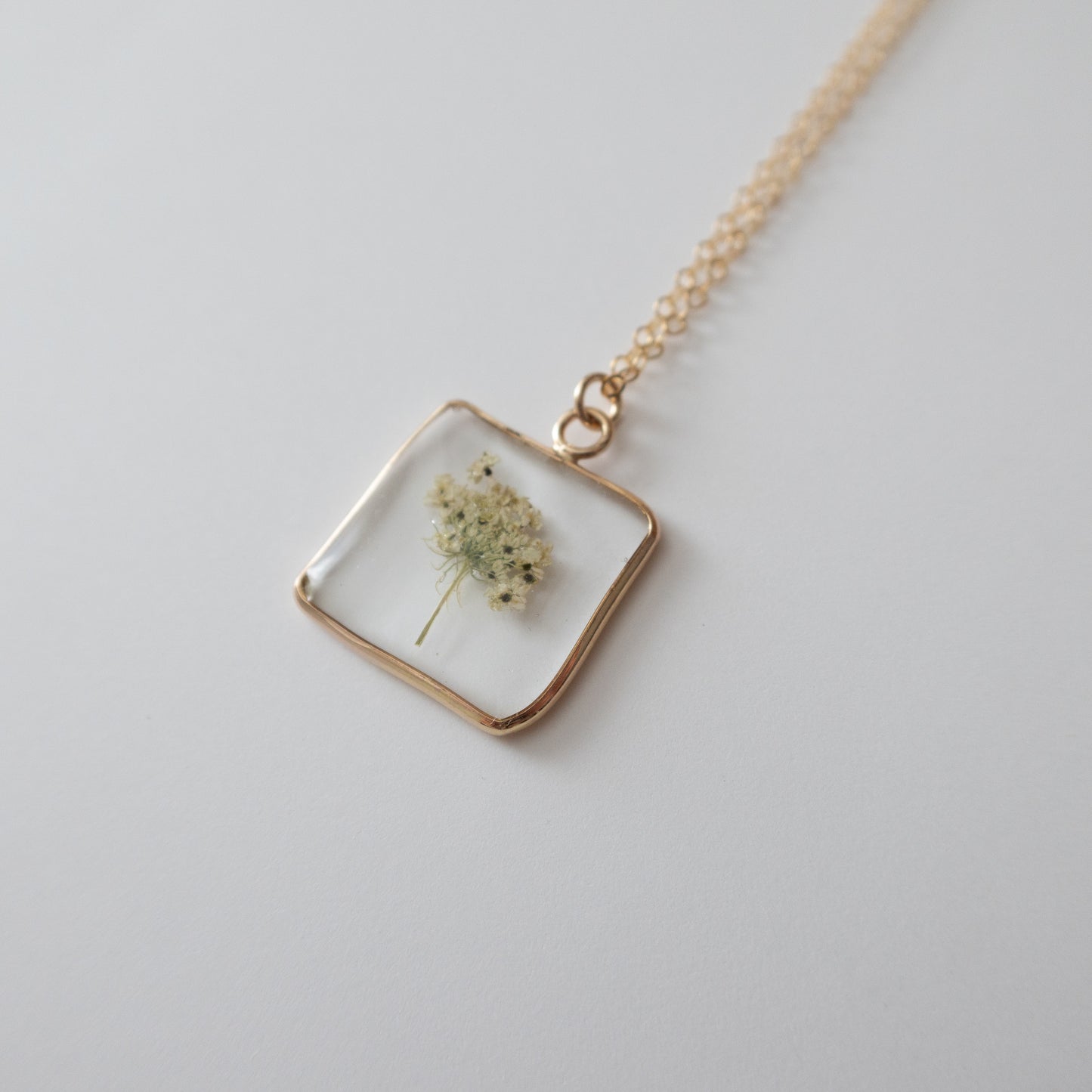 Simple Square Queen Anne's Lace Pendant