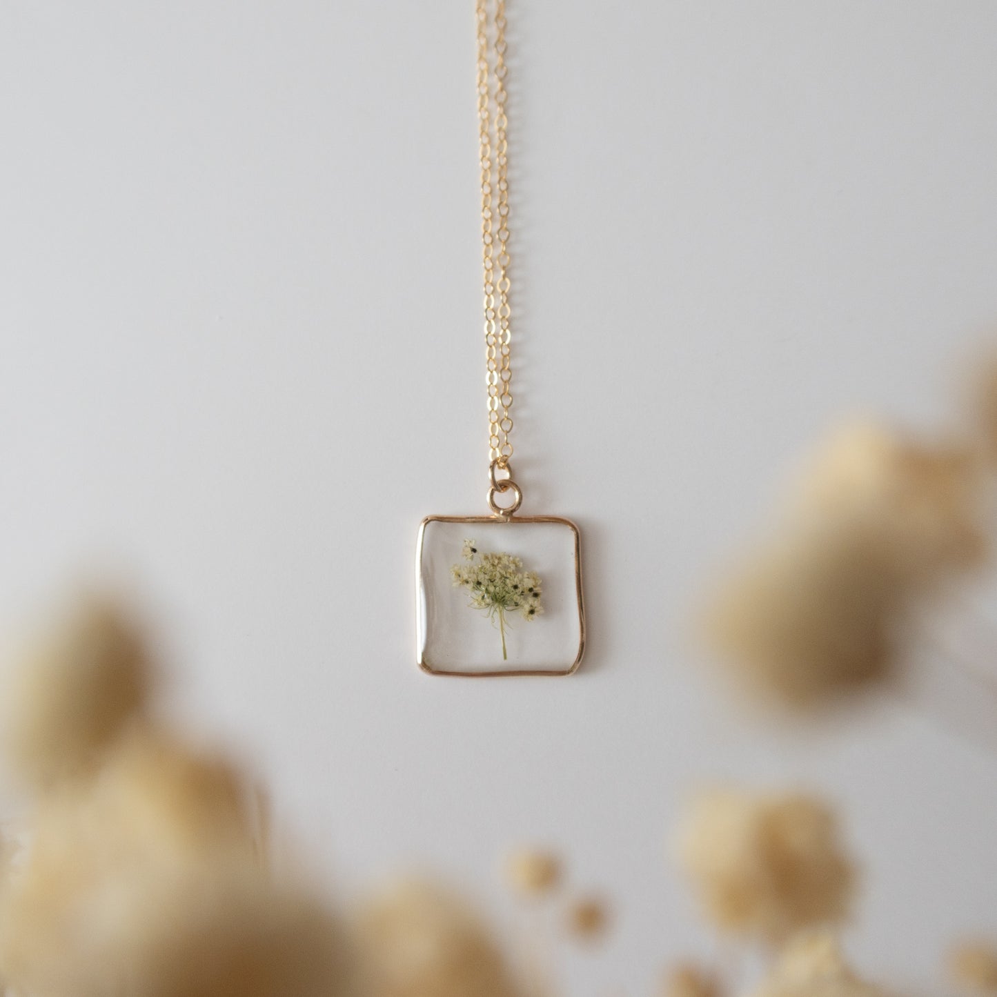 Simple Square Queen Anne's Lace Pendant