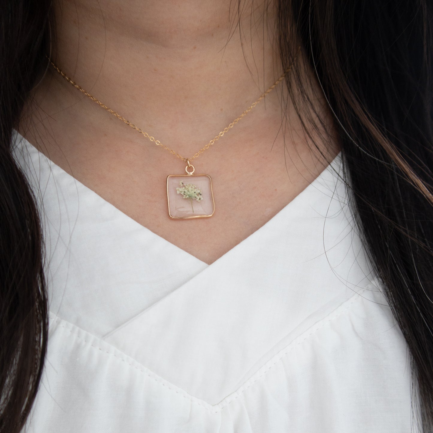 Simple Square Queen Anne's Lace Pendant