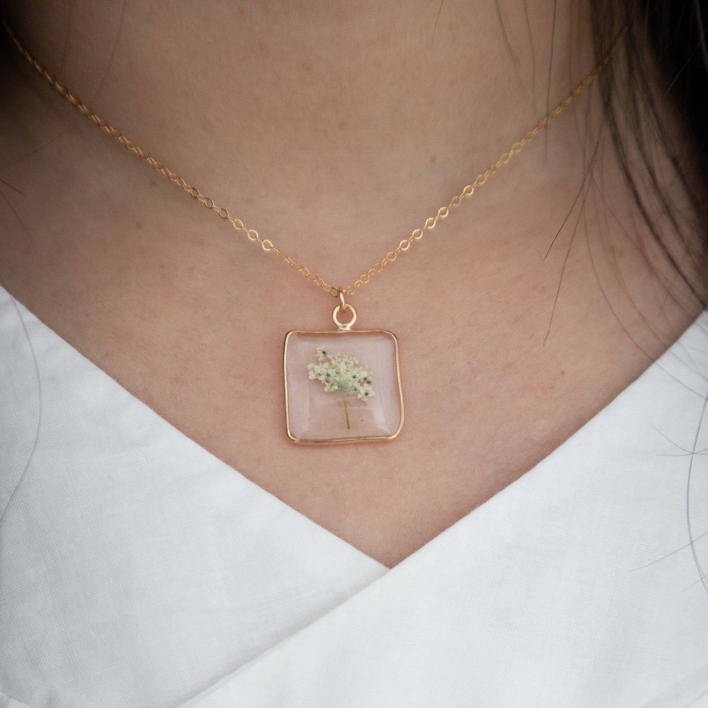 Simple Square Queen Anne's Lace Pendant