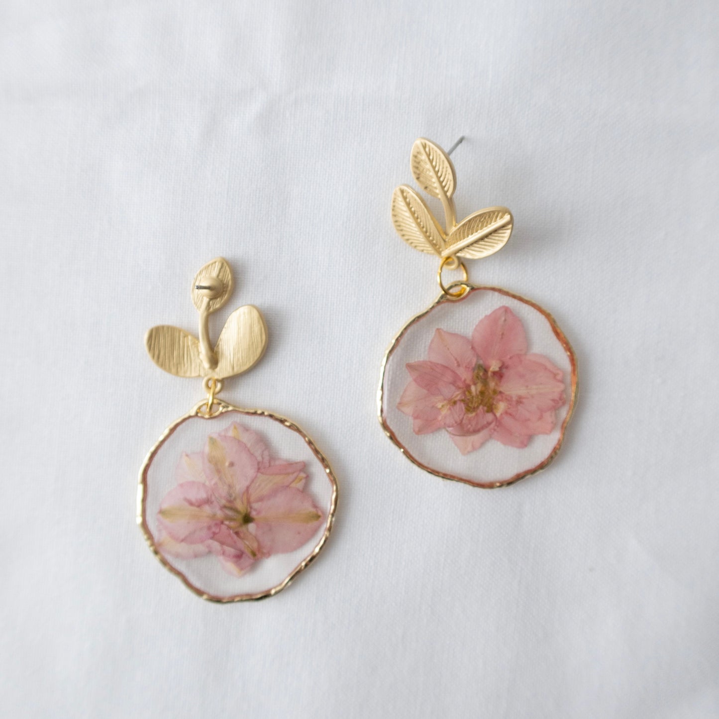 Pink Larkspur Blooms Stud Earrings