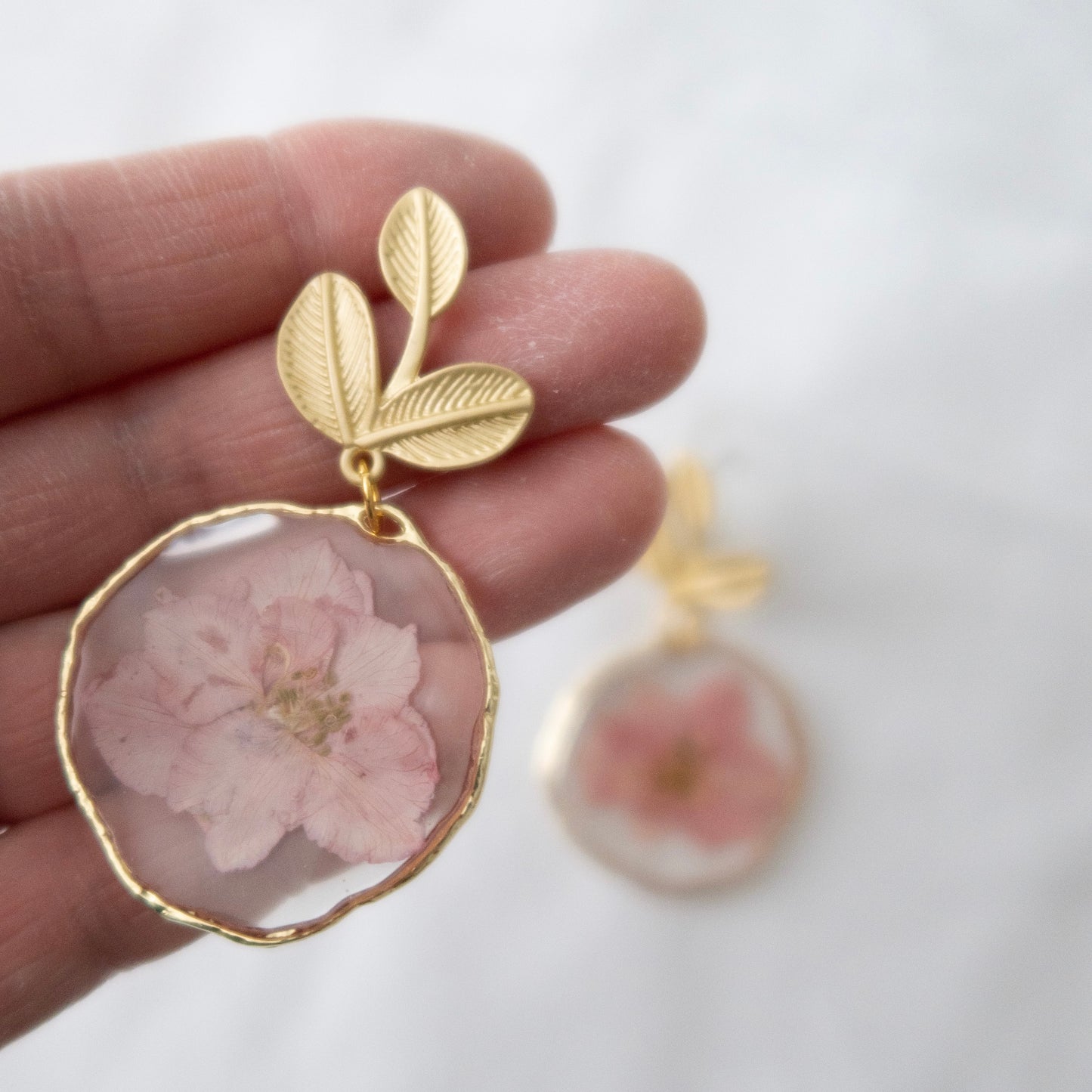 Pink Larkspur Blooms Stud Earrings