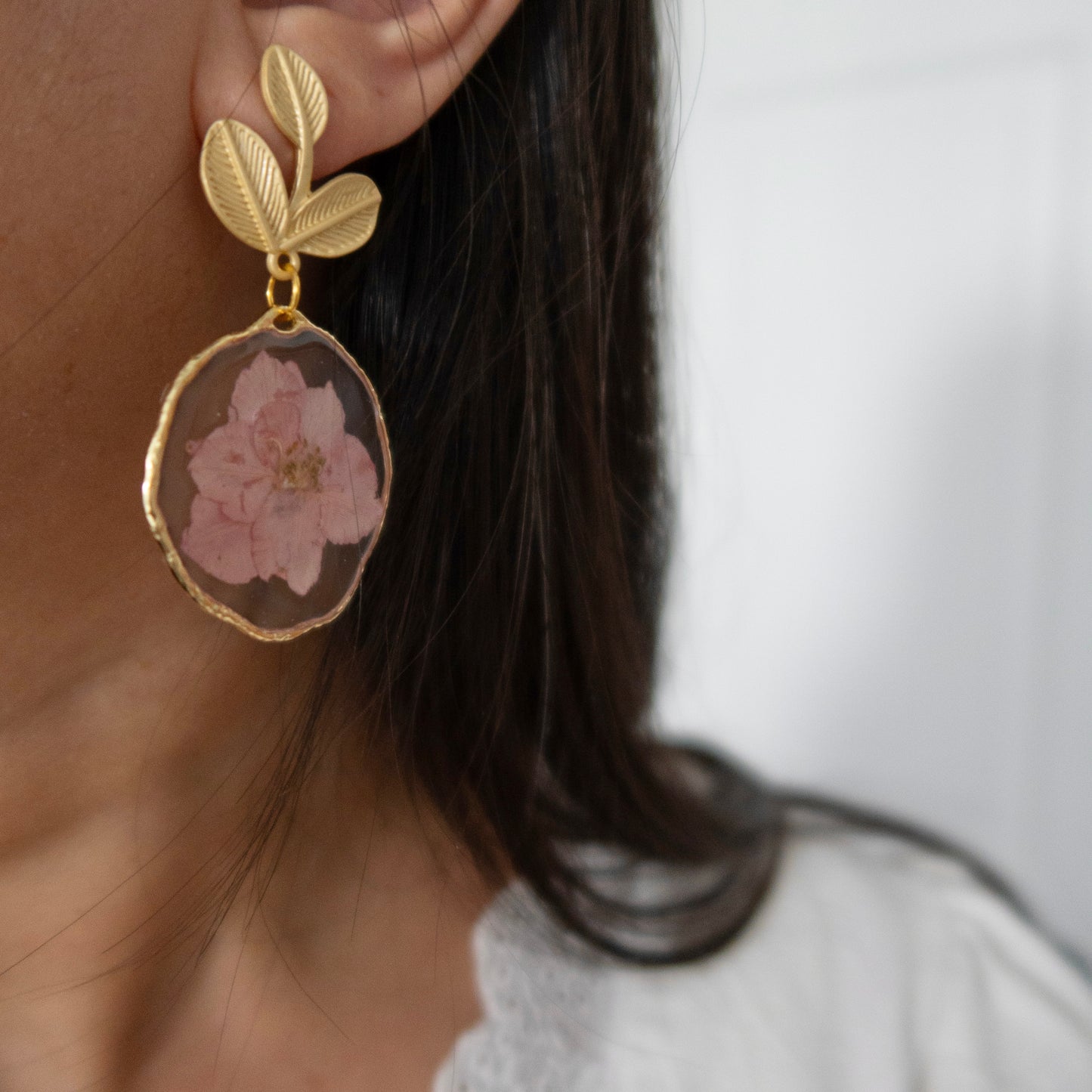 Pink Larkspur Blooms Stud Earrings