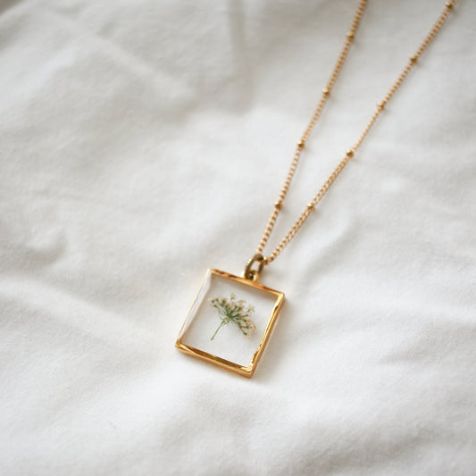 Square Necklace with Queen Anne's Lace