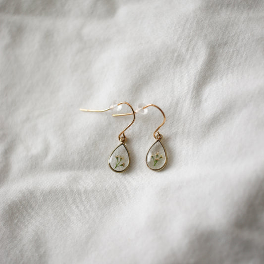 Raindrop French Hook Earrings with Queen Anne's Lace