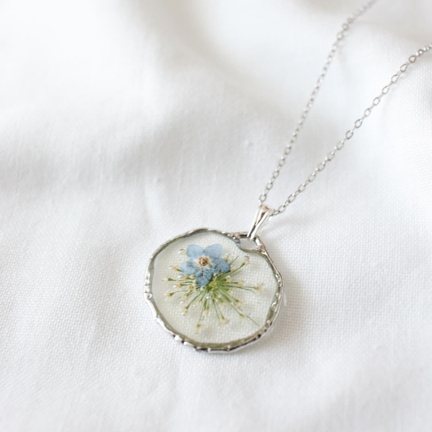 The Trouvaille Blue Forget Me Not Necklace in Silver