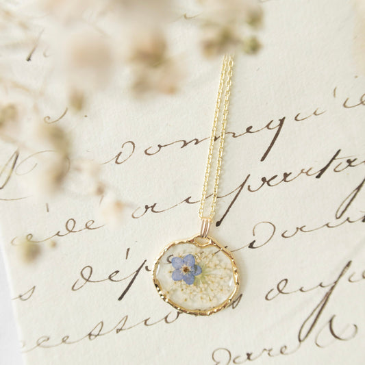 The Trouvaille Blue Forget Me Not Necklace (wholesale) MSRP $35.00