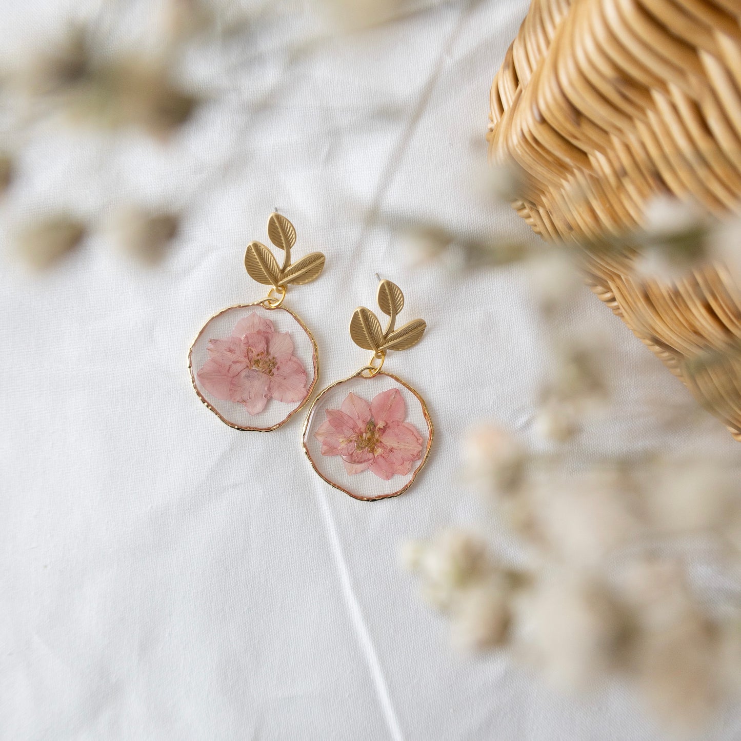 Pink Larkspur Blooms Stud Earrings