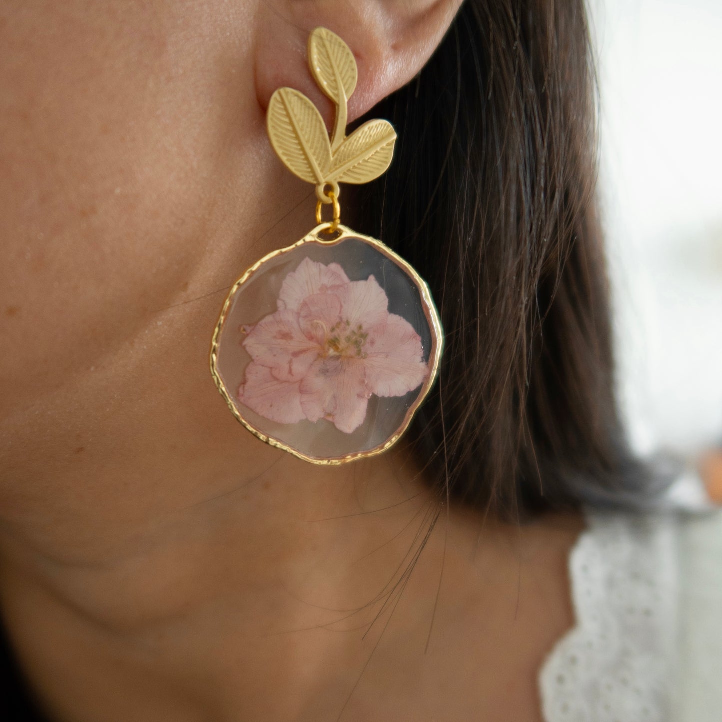 Pink Larkspur Blooms Stud Earrings